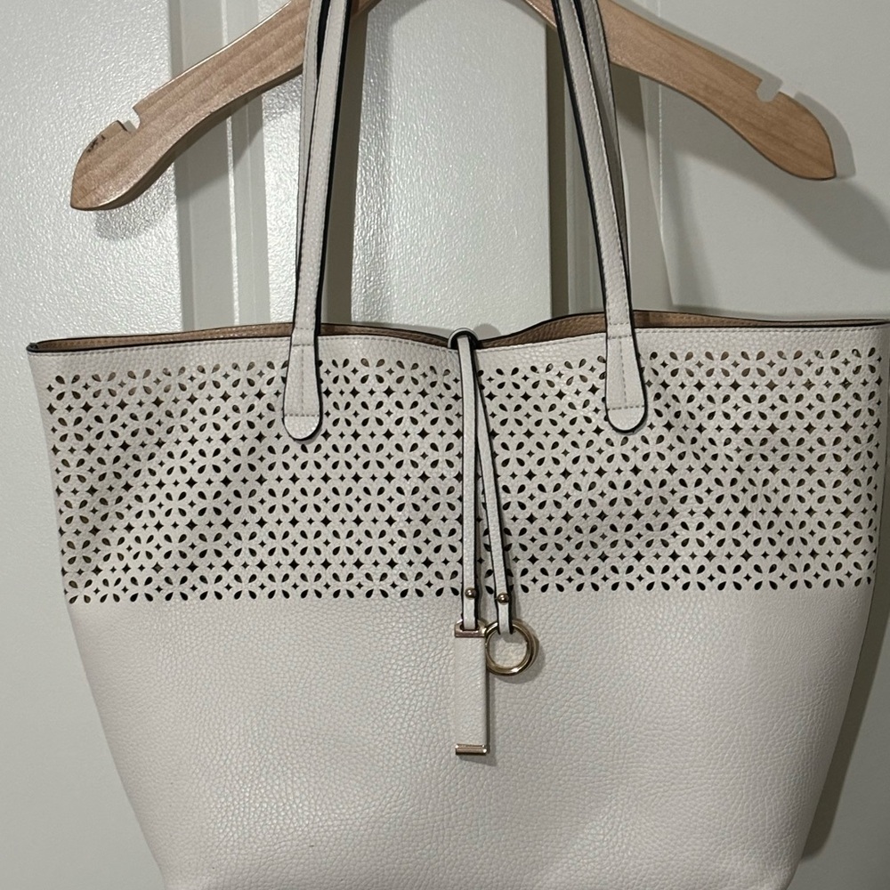 Chic Off White Tote with Perforated Design